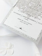 White Winter a Snowflake Laser Cut band Wedding Evening Invitation with Glitter Backing