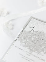 White Winter a Snowflake Laser Cut band Wedding Evening Invitation with Glitter Backing
