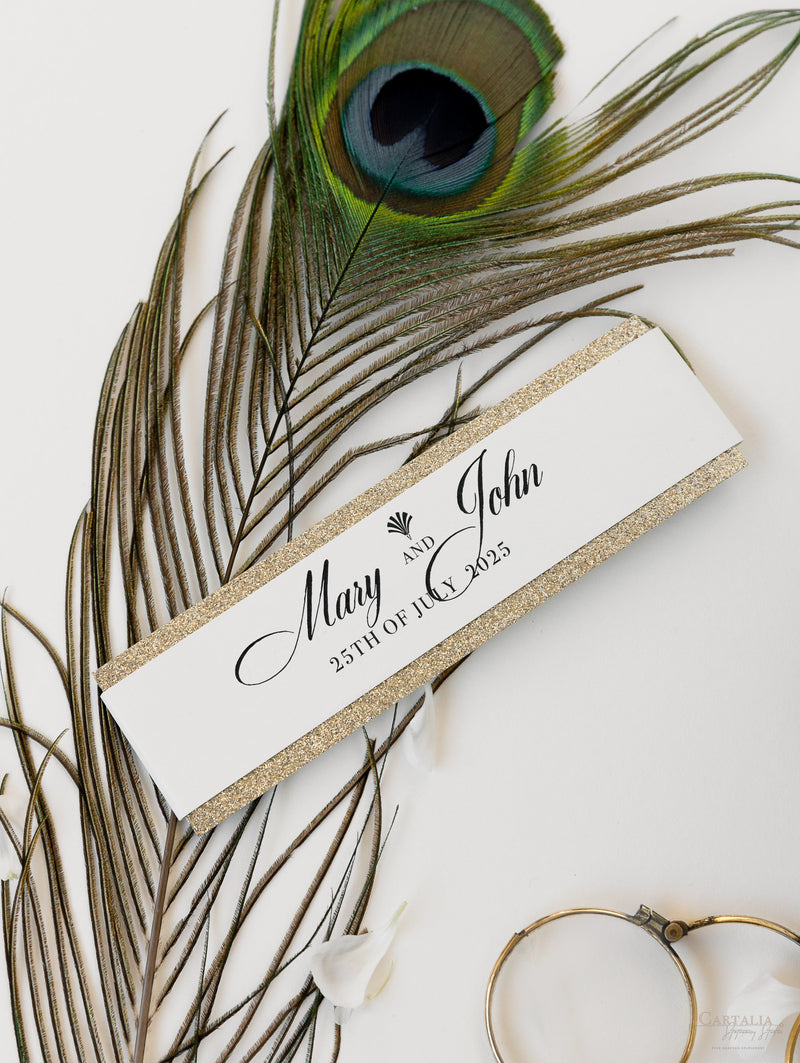 Luxury Glittering Art Deco 20s Gatsby Gate Laser Cut Gatefold Wedding Day Invitation with Gold envelopes