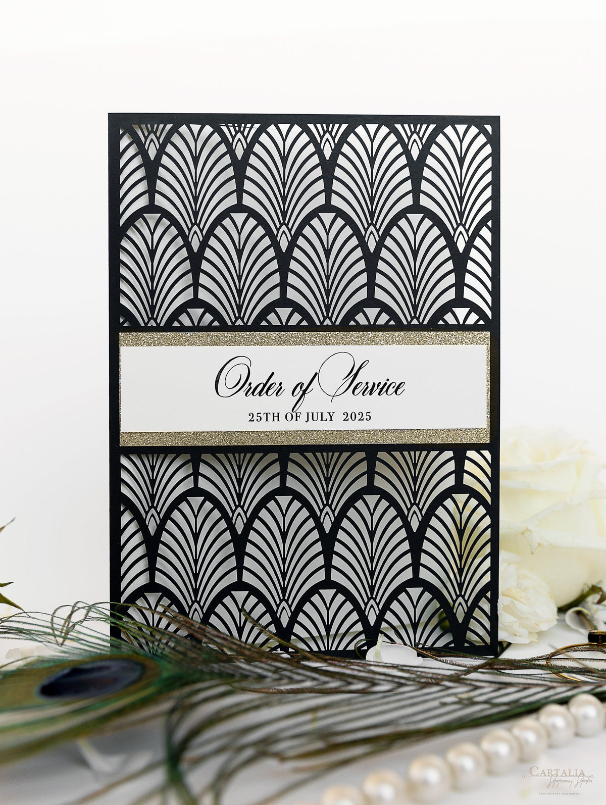 Luxury Glittering Art Deco 20s Gatsby Gate Laser cut Order of Service