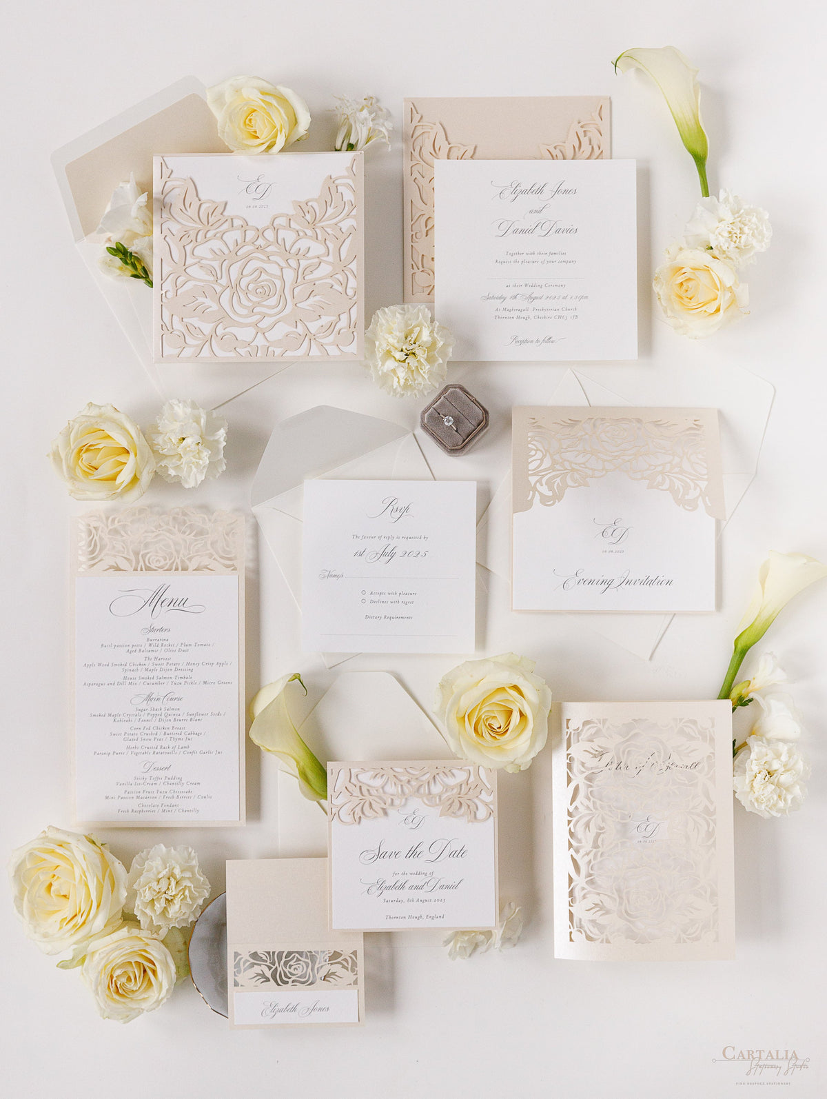 Classic Elegance Laser cut Cream and Champagne Metallic Colours Order of Service / Menu