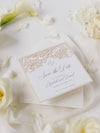 Classic Elegance Laser cut Save The Date Card In Champagne