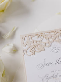 Classic Elegance Laser cut Save The Date Card In Champagne