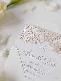 Classic Elegance Laser cut Save The Date Card In Champagne