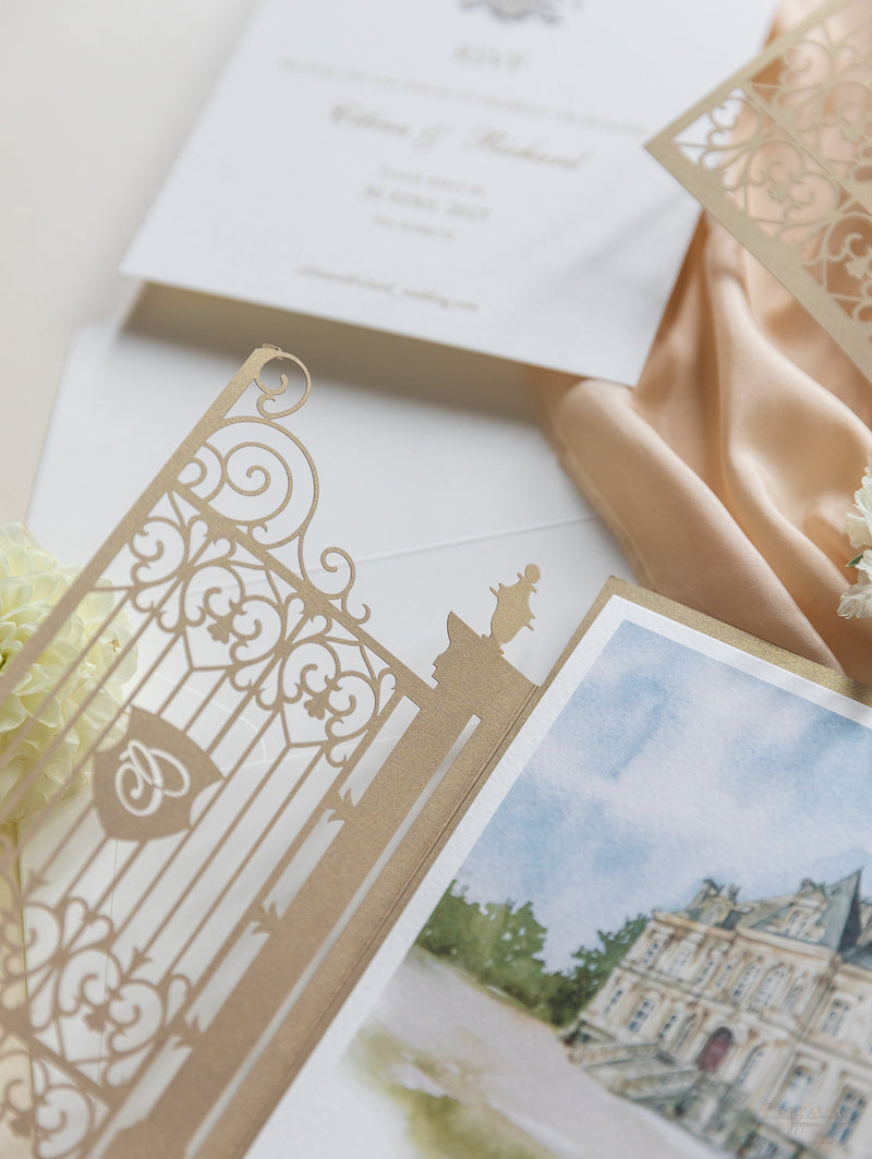 Gold Luxury Your Own Venue Ornamental Gate Laser Cut Gate | Château de la Valouze