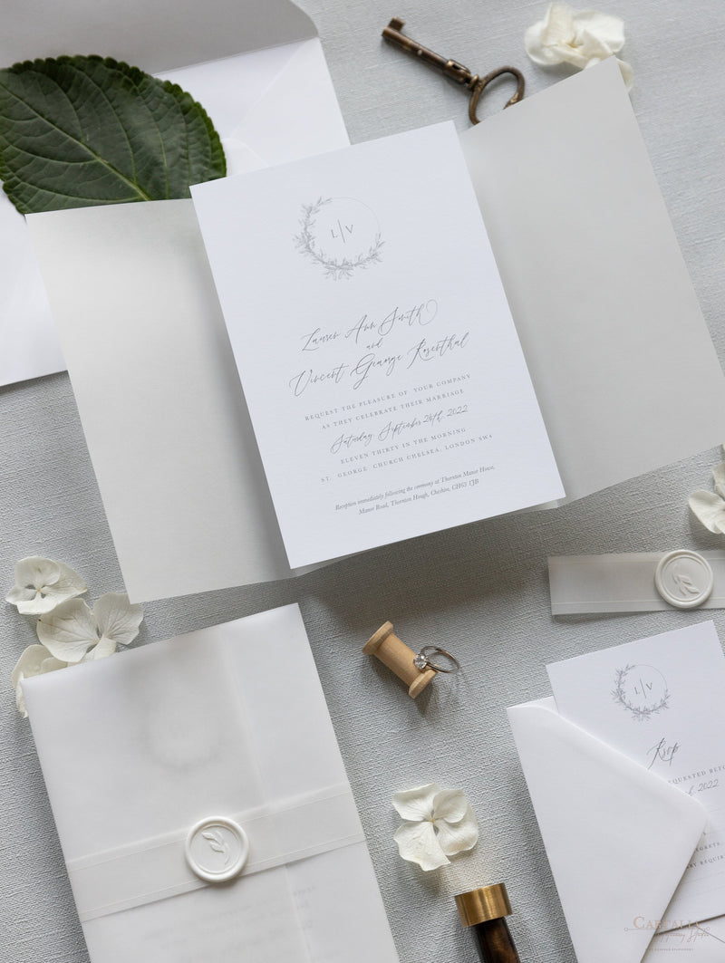Unique Monogram Acrylic Wedding Invitations With Vellum Wraps