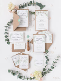 Green Watercolour Leaf Rustic Wedding Evening Invitation