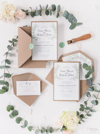 Sage Eucalyptus Wedding Day Invitation with Wax Seal