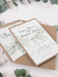 Green Watercolour Leaf Rustic Wedding Evening Invitation