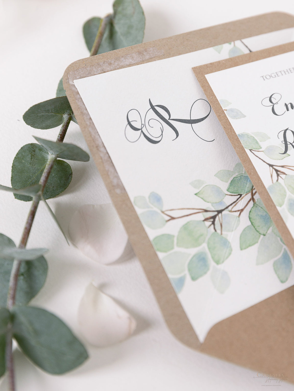 Green Watercolour Leaf Rustic Wedding Evening Invitation