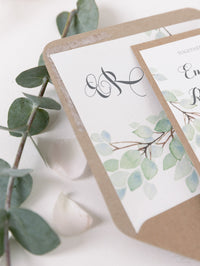 Green Watercolour Leaf Rustic Wedding Evening Invitation