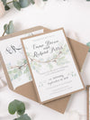 Invitación Noche de boda rústica con hoja de acuarela verde