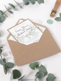 Green Watercolour Leaf Rustic Wedding Evening Invitation