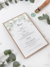 Green Watercolour Leaf Rustic Wedding Order of Service / Menu