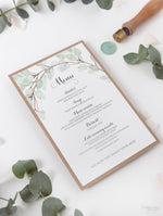 Green Watercolour Leaf Rustic Wedding Order of Service / Menu