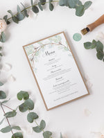 Green Watercolour Leaf Rustic Wedding Order of Service / Menu
