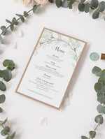 Green Watercolour Leaf Rustic Wedding Order of Service / Menu