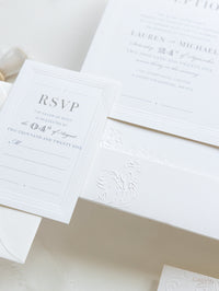 Pearl Detailed Embossed Pocket Fold Invitation Suite with Reception & RSVP