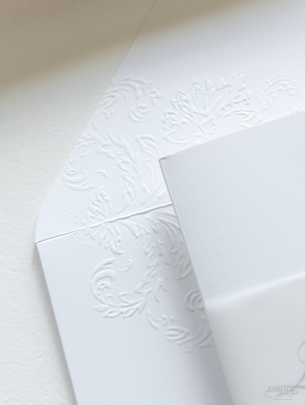 Pearl Detailed Embossed Pocket Fold Invitation Suite with Reception & Rsvp