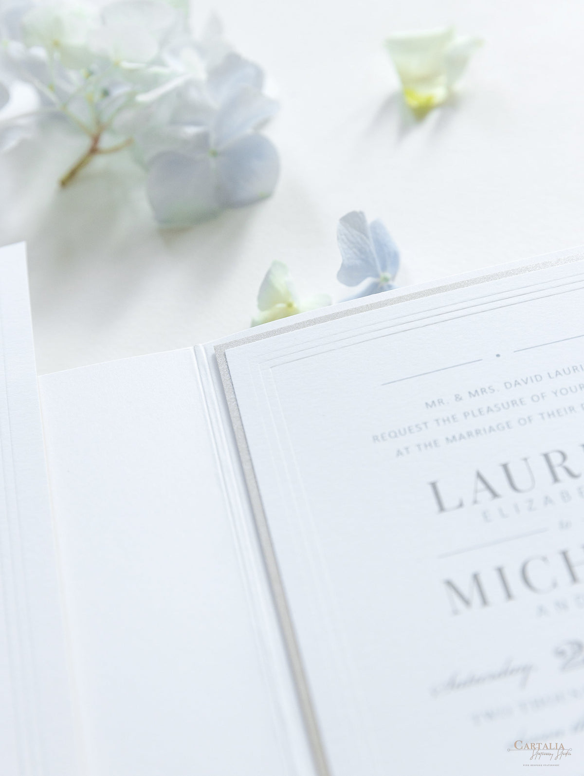Pearl Detailed Embossed Pocket Fold Invitation Suite with Reception & RSVP