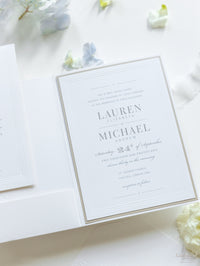 Pearl Detailed Embossed Pocket Fold Invitation Suite with Reception & RSVP
