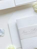 Pearl Detailed Embossed Pocket Fold Invitation Suite with Reception & Rsvp