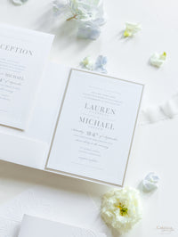 Pearl Detailed Embossed Pocket Fold Invitation Suite with Reception & RSVP