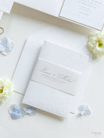 Pearl Detailed Embossed Pocket Fold Invitation Suite with Reception & Rsvp