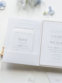 Pearl Detailed Embossed Pocket Fold Invitation Suite with Reception & RSVP