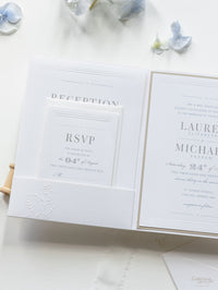 Pearl Detailed Embossed Pocket Fold Invitation Suite with Reception & Rsvp