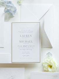 Pearl Detailed Embossed Pocket Fold Invitation Suite with Reception & RSVP