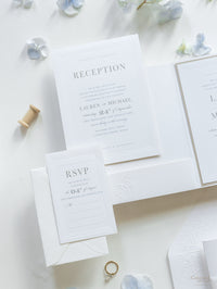 Pearl Detailed Embossed Pocket Fold Invitation Suite with Reception & RSVP