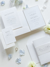 Pearl Detailed Embossed Pocket Fold Invitation Suite with Reception & RSVP