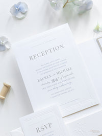 Pearl Detailed Embossed Pocket Fold Invitation Suite with Reception & RSVP