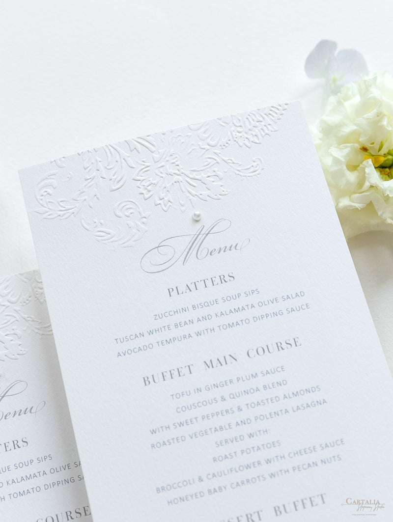 Texture Embossed Menu Delicate Luxurious Embossed Menu Cards with Pearl Detail – Cartalia