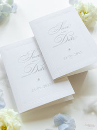 Embossed Save The Date Cards with Pearl Detail