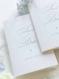 Embossed Save The Date Cards with Pearl Detail