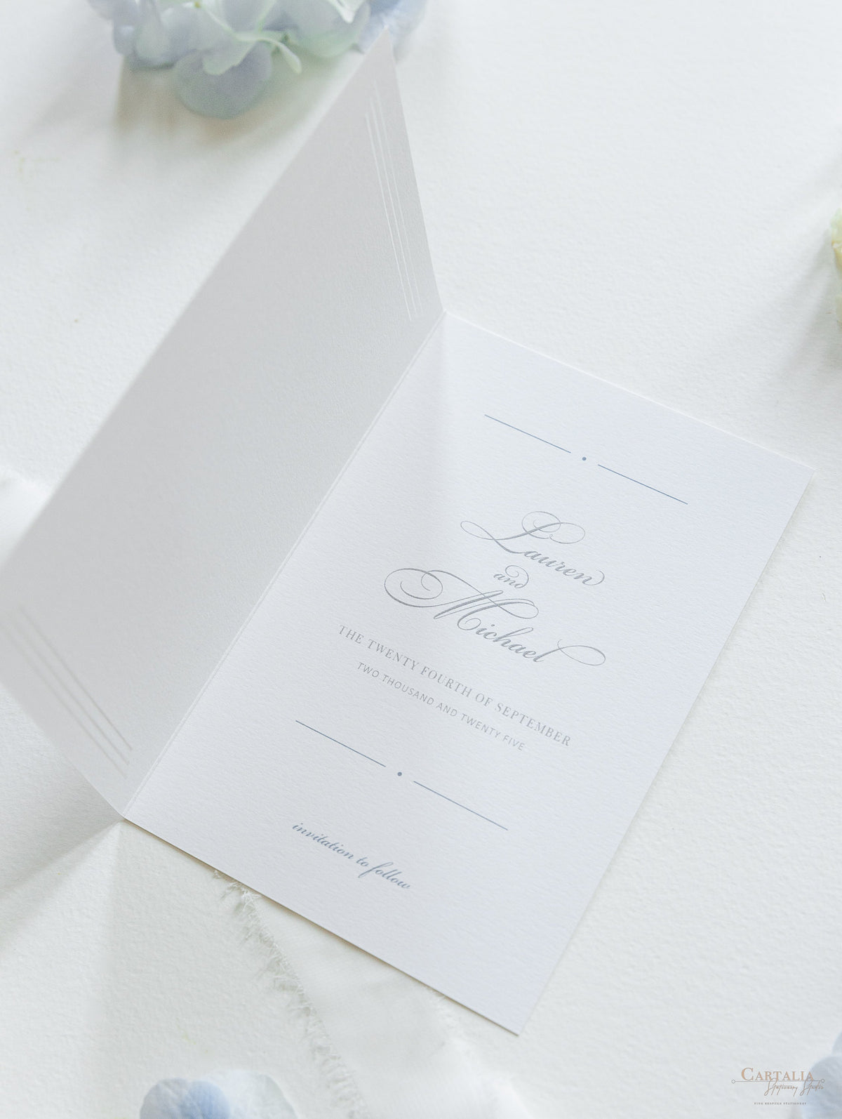 Embossed Save The Date Cards with Pearl Detail