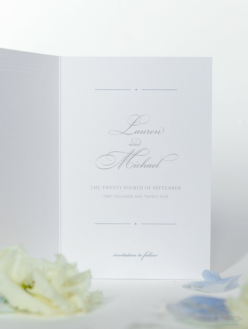 Embossed Save The Date Cards with Pearl Detail