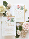 Invitación Noche de lujo con espejo dorado y rosas románticas color crema