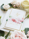 Luxury Gold Foil and Cream Romantic Roses  SAVE THE DATE with Parchment Belly Band