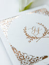 Rose Gold Foil Laser Cut Monogram Wedding Invitation Square Pocket