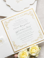 Juego de boda Regal Gold, bolsillo cuadrado color marfil, lámina dorada y color crema con lámina dorada