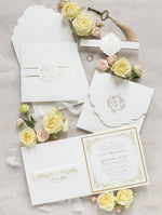 Regal Gold, Square Ivory Pocket, Gold Foil and Cream Wedding Set with Gold Foil