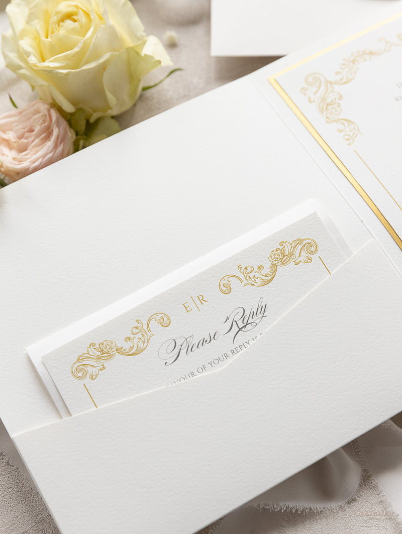 Regal Gold, Square Ivory Pocket, Gold Foil and Cream Wedding Set with –  Cartalia