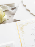 Juego de boda Regal Gold, bolsillo cuadrado color marfil, lámina dorada y color crema con lámina dorada