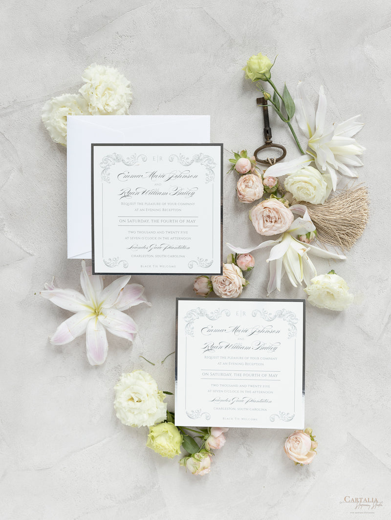 Square Regal Silver Evening invitation
