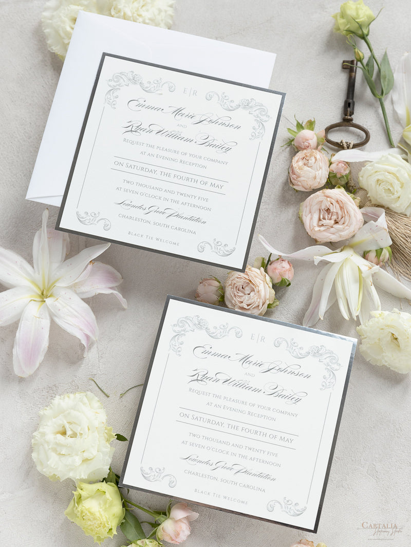 Square Regal Silver Evening invitation