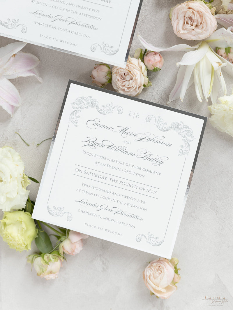 Square Regal Silver Evening invitation