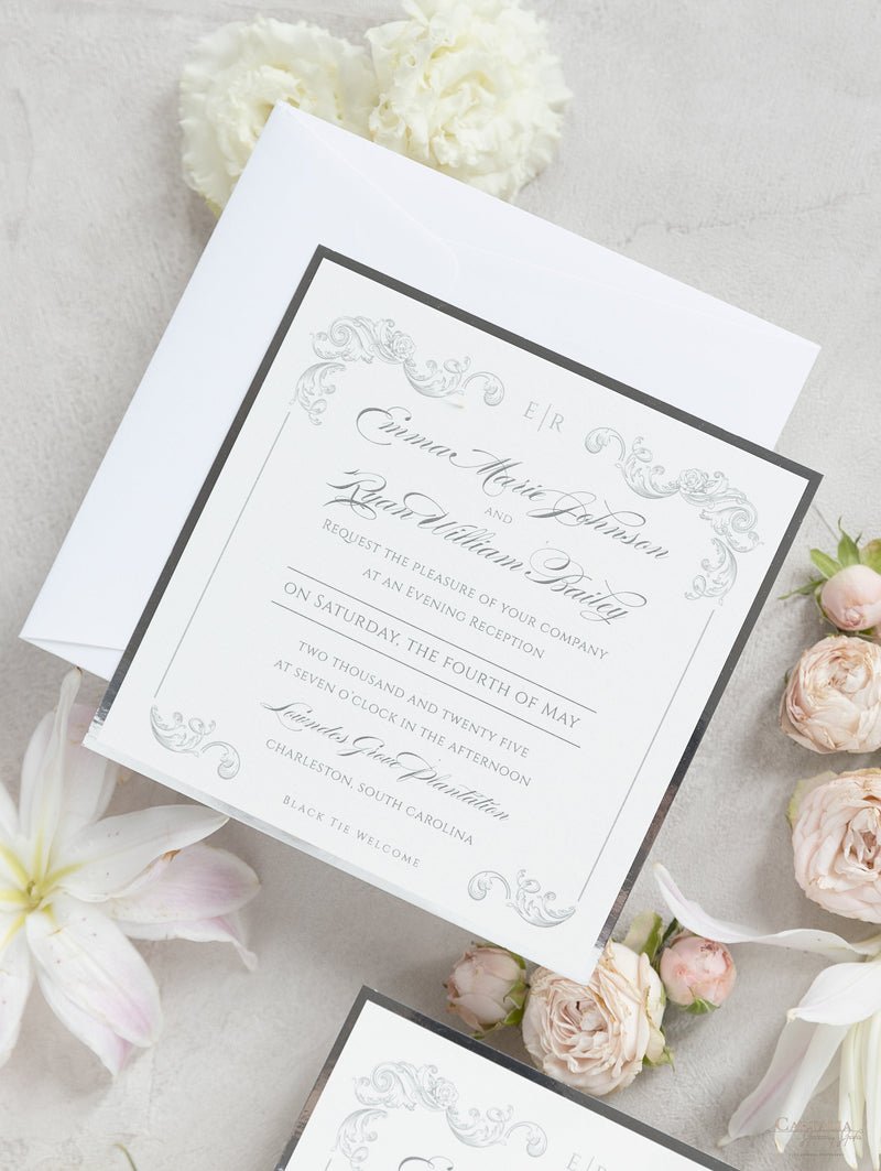 Square Regal Silver Evening invitation